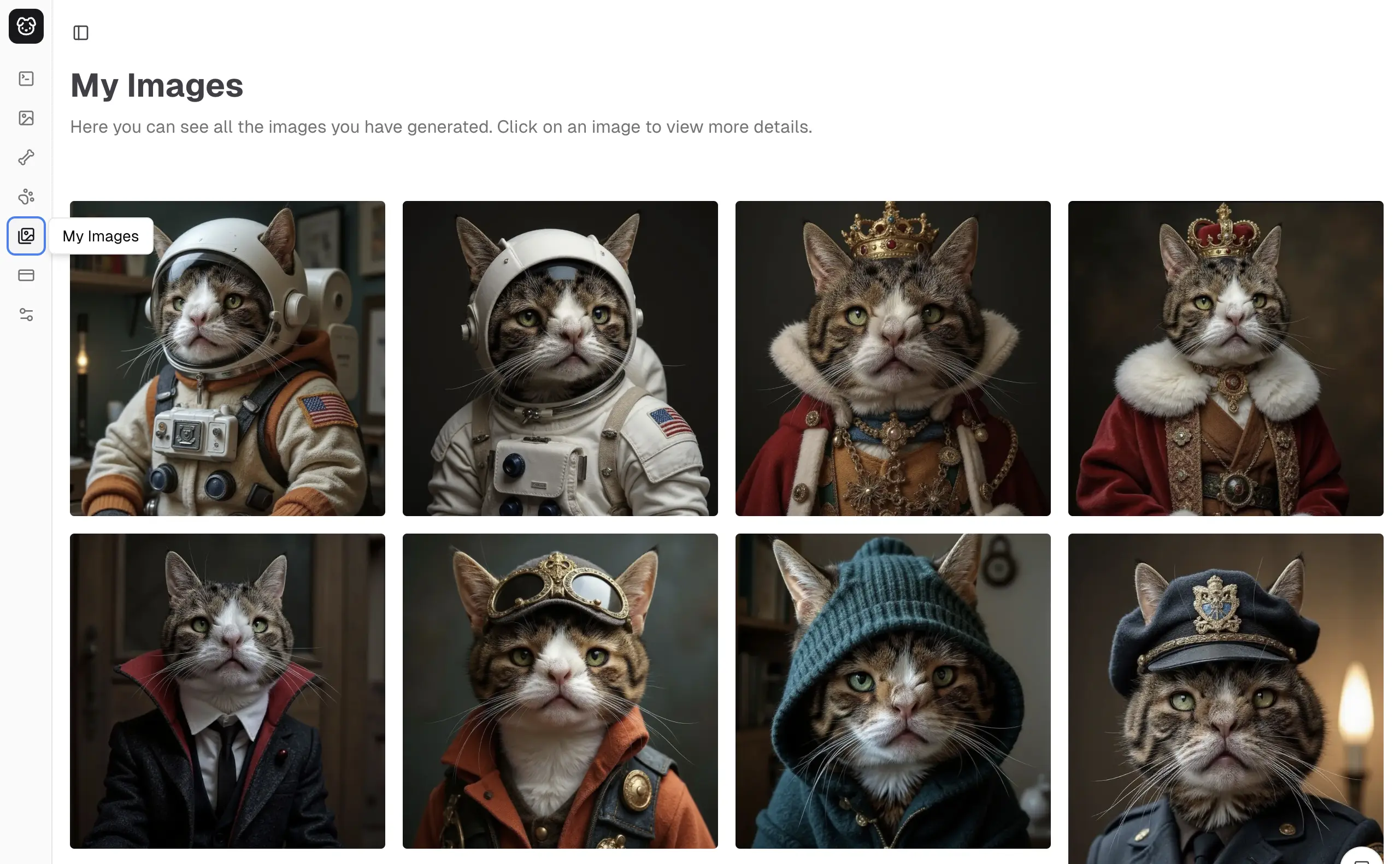 My Images page with generated pet portraits